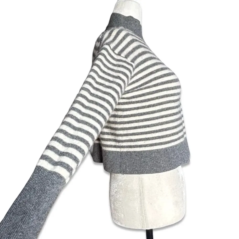 Everlane Striped Cashmere Mock Neck Sweater Gray White Small Cropped Knit